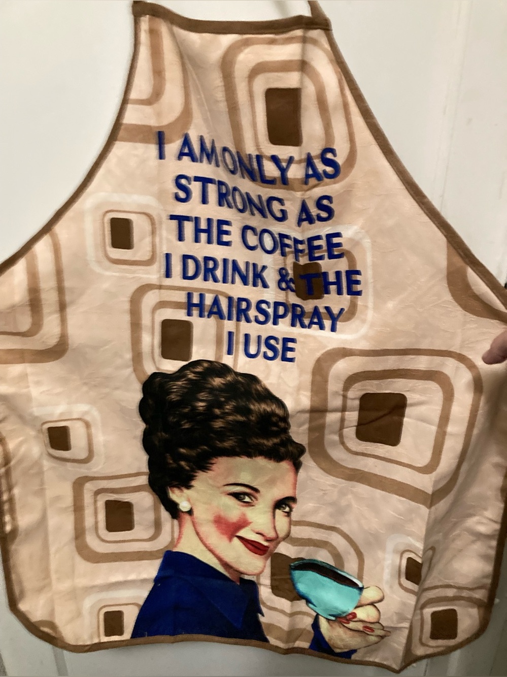 Strong woman coffee hairspray humorous apron
